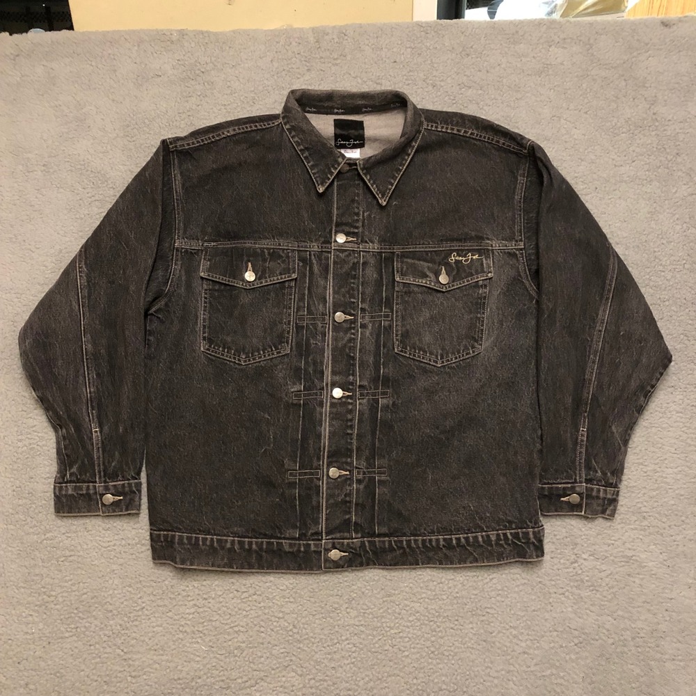 Vintage Sean John Black Denim Jacket Acid Wash Trucker 90s Hip Hop Streetwear XL